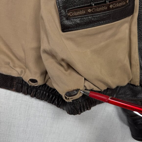 Vintage Columbia Leather Bomber Jacket Brown Zip Front Pockets Lined Size XL - Picture 10 of 16